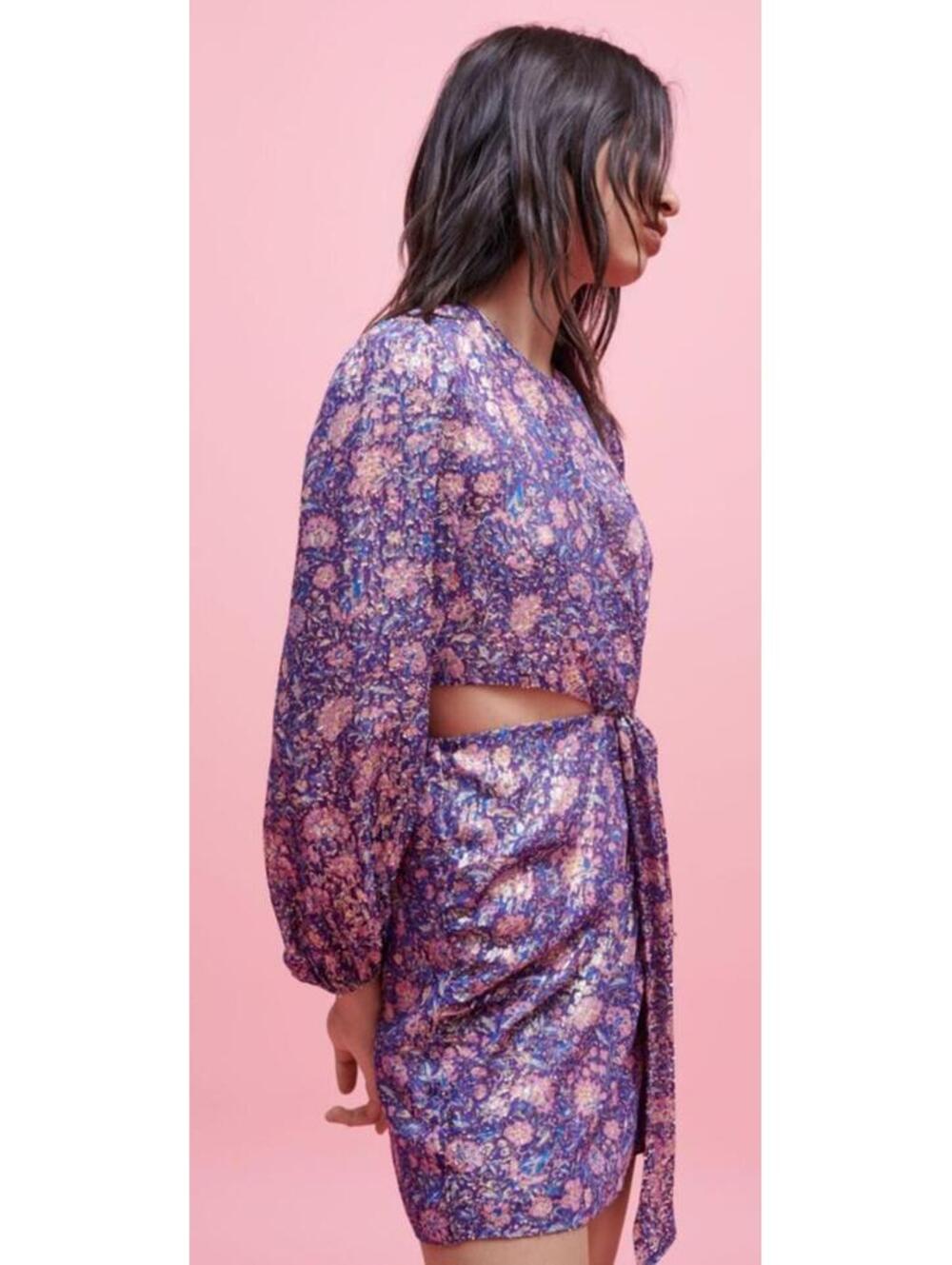 New Maje Metallic Printed Viscose Dress In Purple Size 42/ XL $535 - Picture 4 of 13